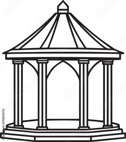 Gazebo outline vector illustration line art