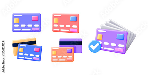 3d illustration cartoon bank card. Credit card or debit card payment for online shopping, finance, and banking concept on white background.