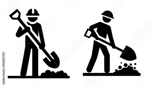 Worker Shovel Logo Black White Background