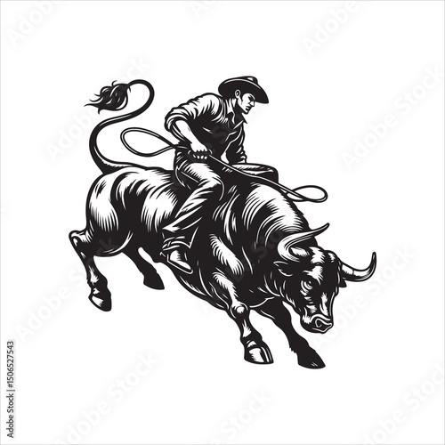Bull Rodeo Showdown – Cowboy Riding a Bucking Bull in Action

