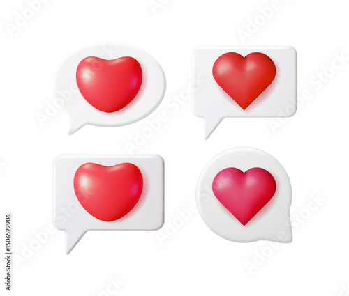 Wallpaper Mural Red heart 3d icons in white speech bubbles of various shapes. Love notification symbol for social media, Valentine's Day. Torontodigital.ca