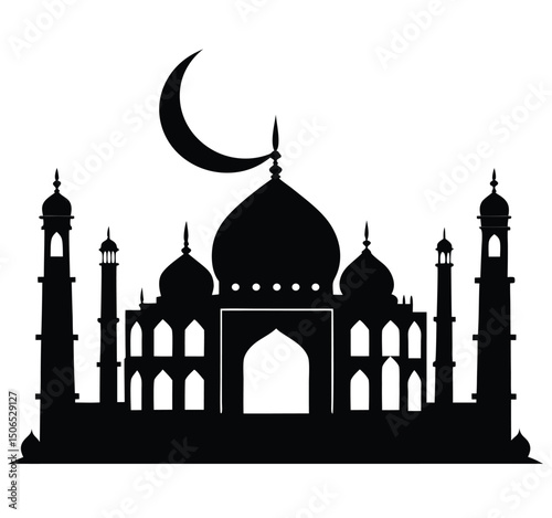 Black Silhouette of Taj Mahal vector icon