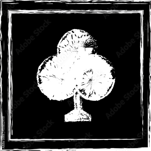 Hand-Painted white Clubs Symbol on Dark Background – Artistic Playing Card Suit illustration.