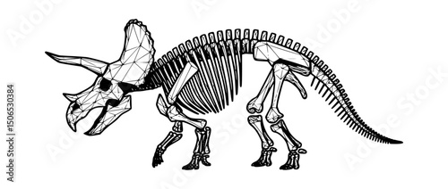 Triceratops Wireframe Skeleton Profile Art