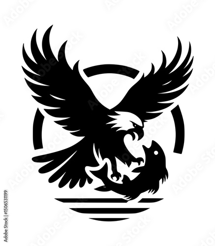 Eagle Grabbing Fish Silhouette Logo