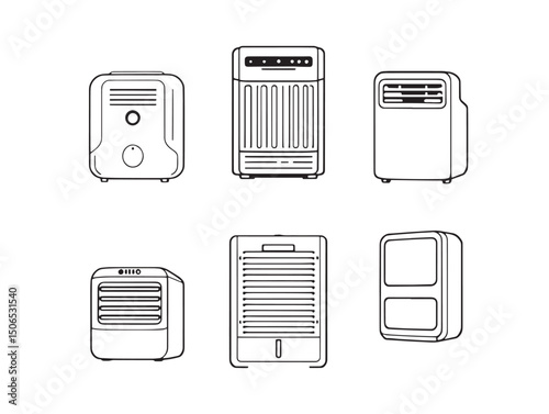 Elegant dehumidifier line art drawing for ventilation systems