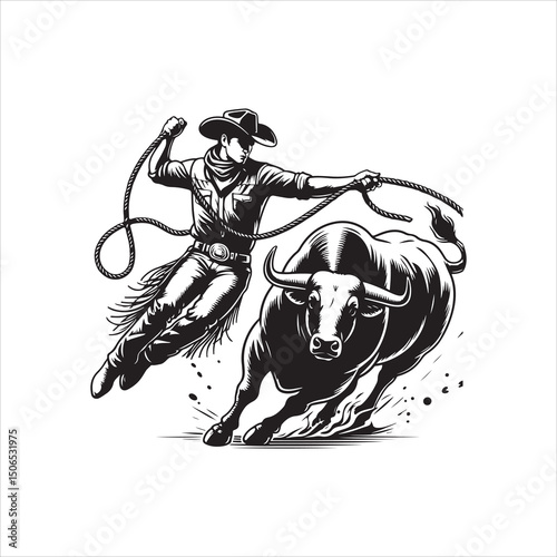 Bull Rodeo Showdown – Cowboy Riding a Bucking Bull in Action

