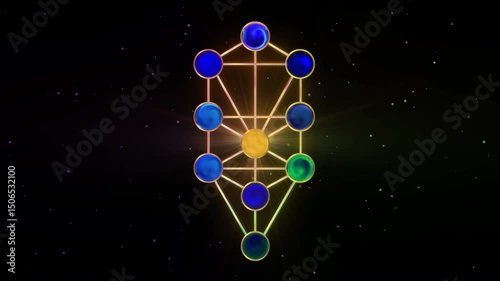 Colourful Kabbalah Tree of Life  in the Universe with 11 spheres of the Sefirot. Cosmic and Mystical symbolism. For presentations, studies, teachings, energy, cosmos