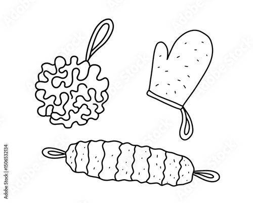 Loofah hand drawn in doodle style. Vector line art isolated illustration.