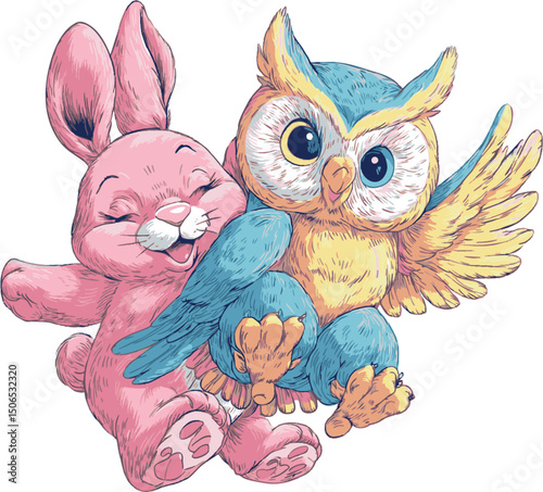 Adorable Bunny and Owl Friends for Prints