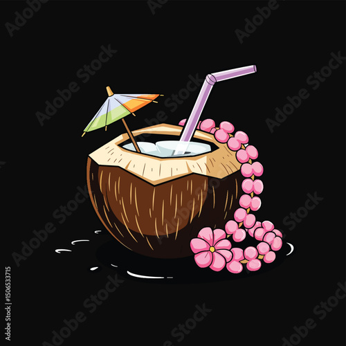 Coconut Drink with Mini Umbrella and straw premium quality