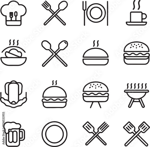 food and dining restaurant related tools logo set line art design