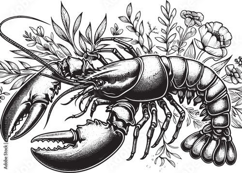 lobster line art design illustration premium quality