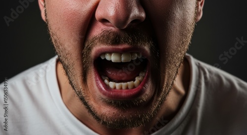 Close-up of a man expressing intense emotion while shouting in a dark setting