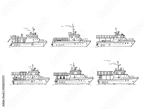 fireboat line art detailed drawing for emergency water rescue