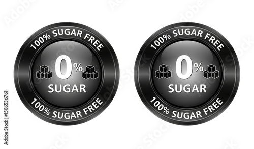 100% Sugar Free Badge | Zero Percent Sugar Label for Food Products, Diet Marketing and Health Awareness