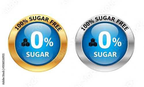 100% Sugar Free Badges | Gold and Silver Seals for Healthy Eating, Diet Products, and Nutritional Information