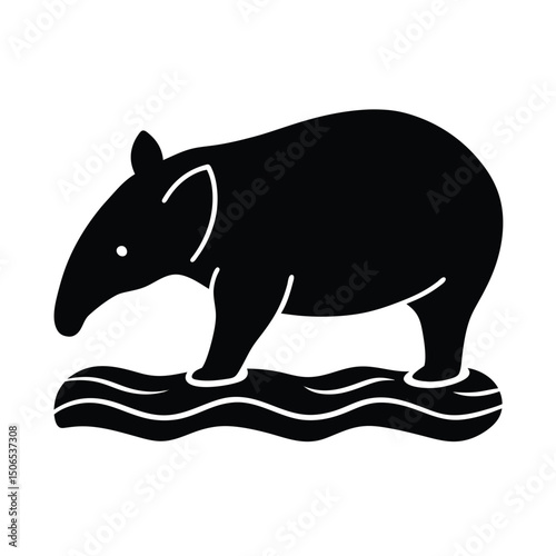 Tapir Wading River Vector Silhouette