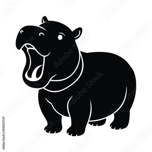 Baby Hippo Yawning Vector Silhouette
