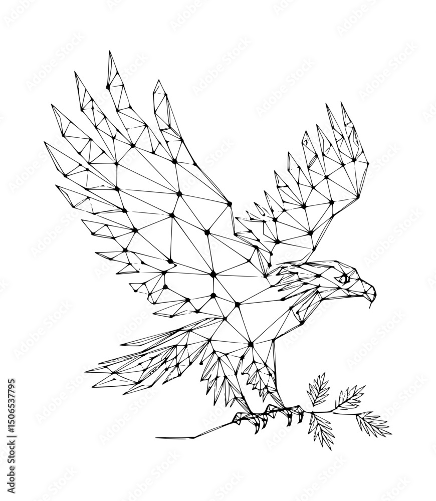 Fototapeta premium Eagle Wireframe Silhouette Logo Black Vector