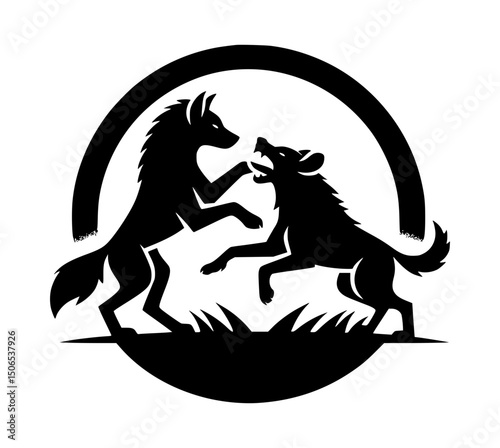 Wild Dog Fighting Hyena Silhouette Logo
