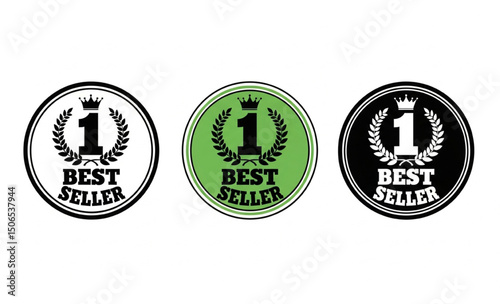 Best Seller Number One Badge Icon in Black White and Green | Vector Graphic for Product Label, E-commerce, Advertising