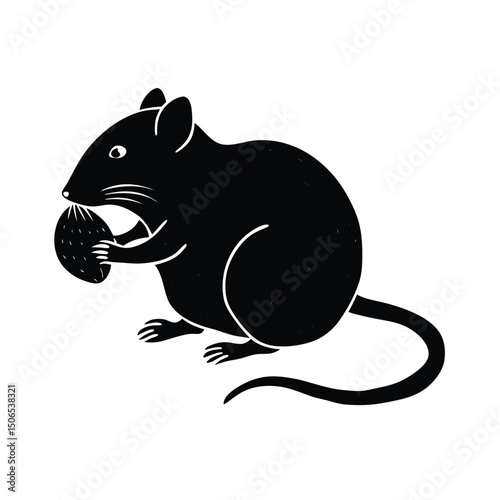 Vole Nibbling Seed Vector Silhouette