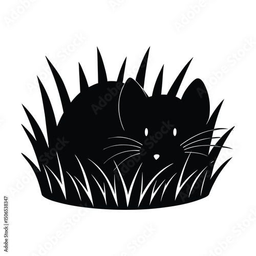 Vole Hiding Grass Vector Silhouette