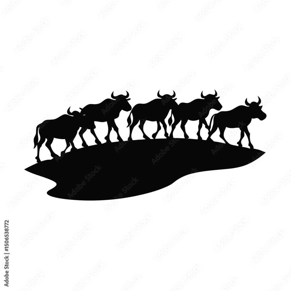 Obraz premium Wildebeests Crossing Vector Silhouette