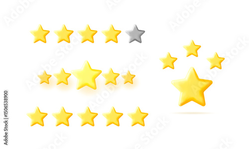 Golden star symbol of quality and rating. Feedback concept, customer review, product evaluation. 3d vector render object.