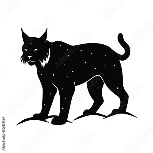 Lynx Stalking Snow Vector Silhouette