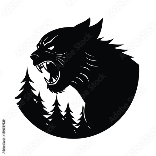 Wolverine Snarling Forest Vector Silhouette
