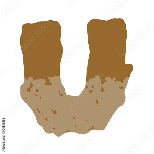 Hand drawn letter U in rustic western desert style with textured brown tones vector