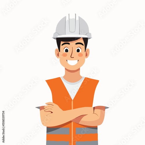 Cartoon Construction Engineer with Hard Hat and Safety Uniform