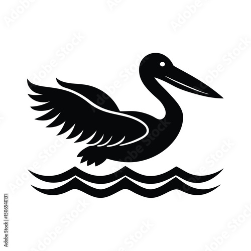 Pelican Skimming Water Vector Silhouette