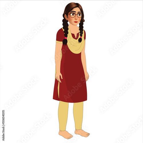2d Indian village girl cartoon character ready for animation moral stories, made by adobe illustrator and ready for animate cc with circle.