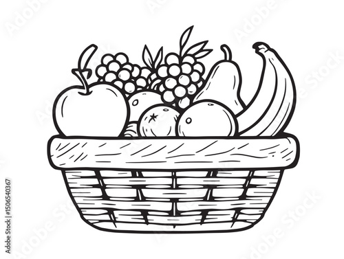 Hand drawn fruit basket line art perfect for illustrations