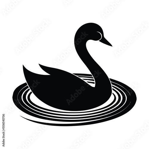 Swan Gliding Lake Vector Silhouette
