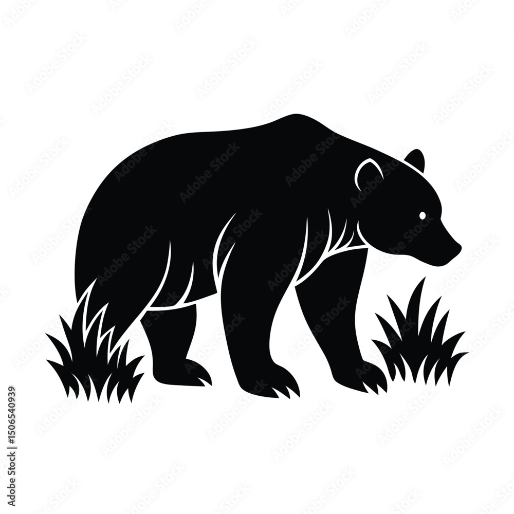 Obraz premium Grizzly Bear Foraging Vector Silhouette