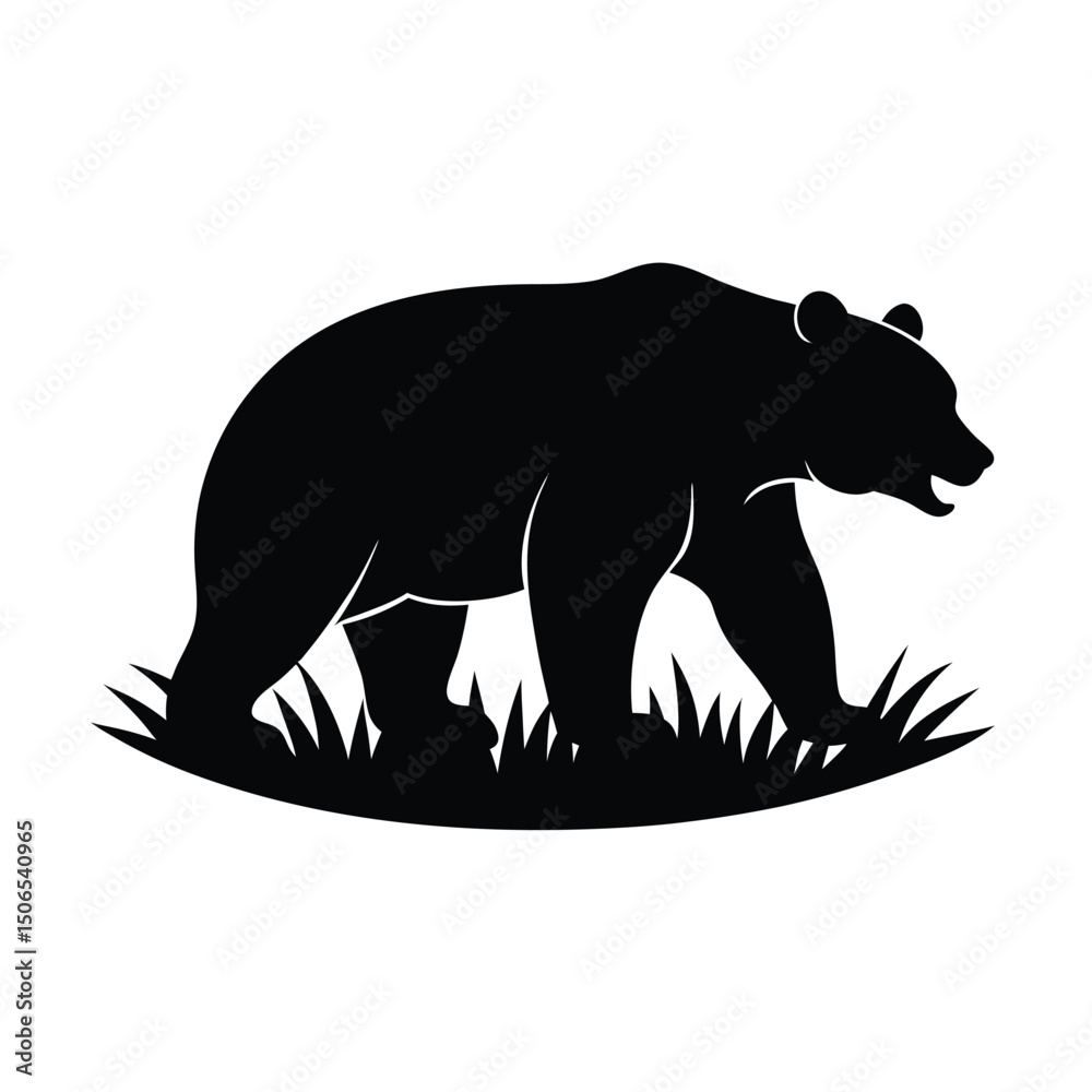 Obraz premium Grizzly Bear Standing Meadow Vector Silhouette