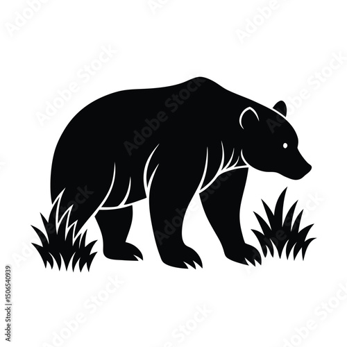 Grizzly Bear Foraging Vector Silhouette