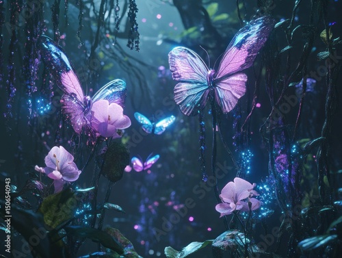 Mystical butterflies in forest