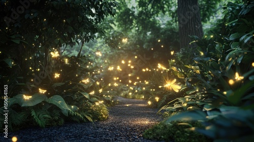 Mystical forest path at twilight