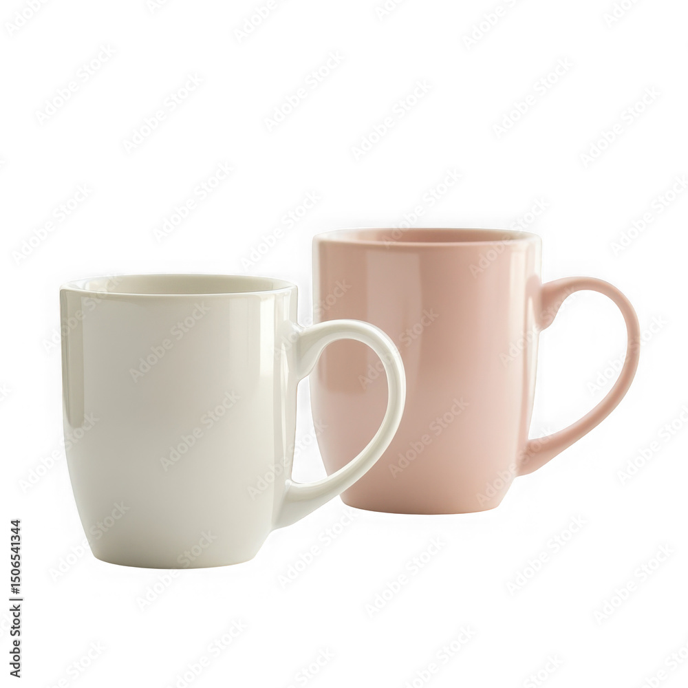 Two ceramic mugs white and pink colors on transparent background Two ceramic mugs white and pink colors on transparent background