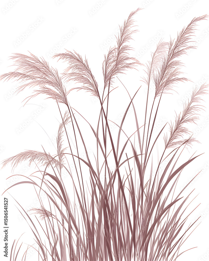 Fototapeta premium Delicate pampas grass illustration in soft dusty rose color against a black background for modern design