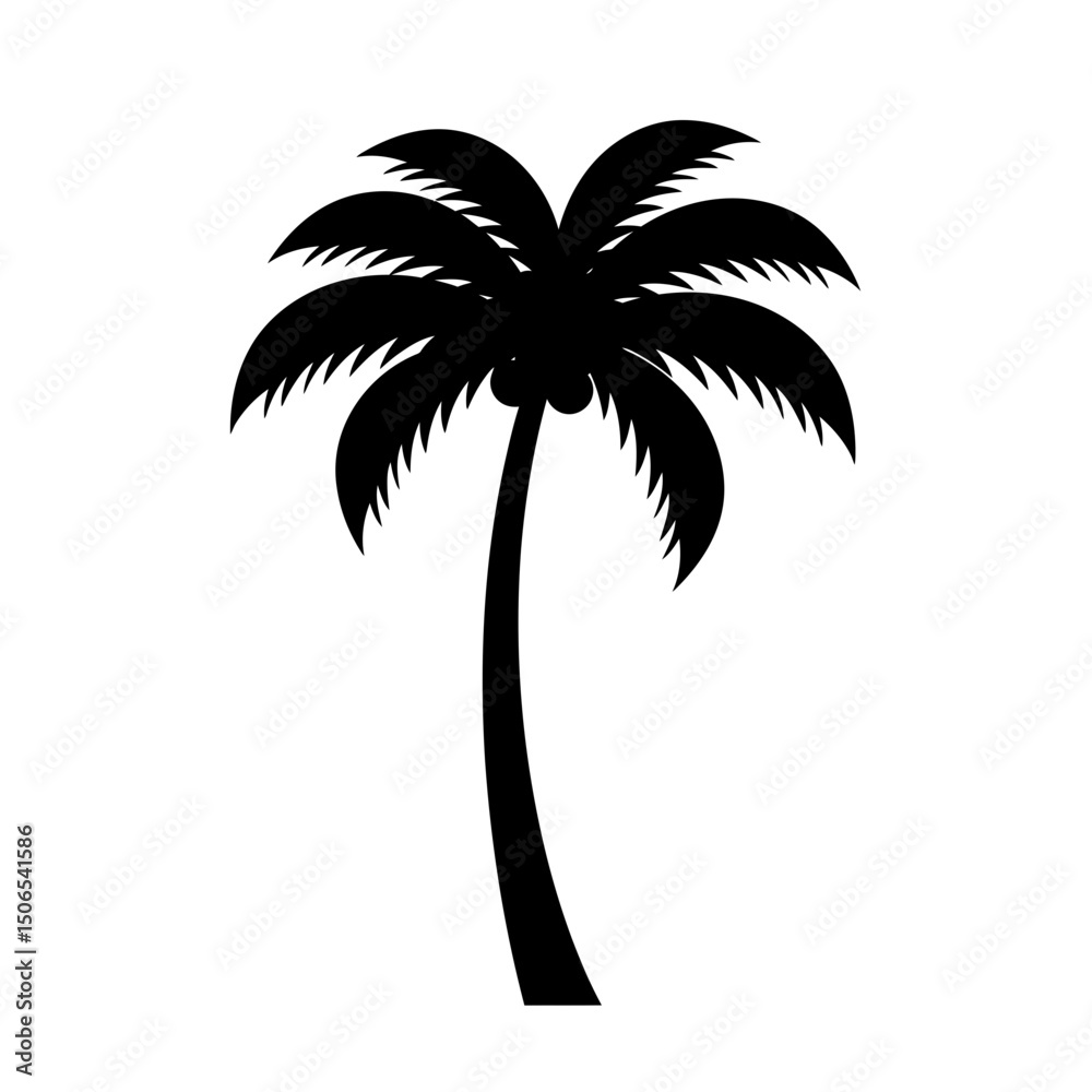 Fototapeta premium Tropical Coconut Palm Silhouette Fruit Laden Fronds Minimalist Paradise Island Scene