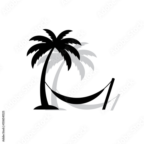 Lone Palm Tree Hammock Silhouette Minimalist Tropical Relaxation Beach Getaway Scene