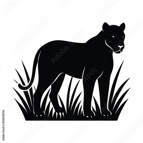 Lioness Stalking Vector Silhouette
