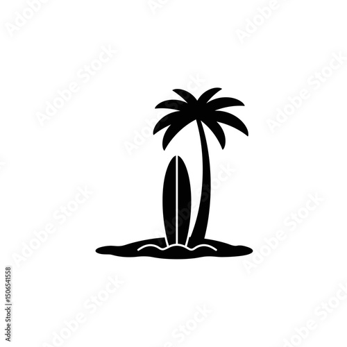 Tropical Palm Tree Surfboard Silhouette Minimalist Beach Life Art Coastal Summer Vibes