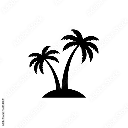 Two Palm Trees Silhouette Side By Side Small Island Minimalist Tropical Paradise